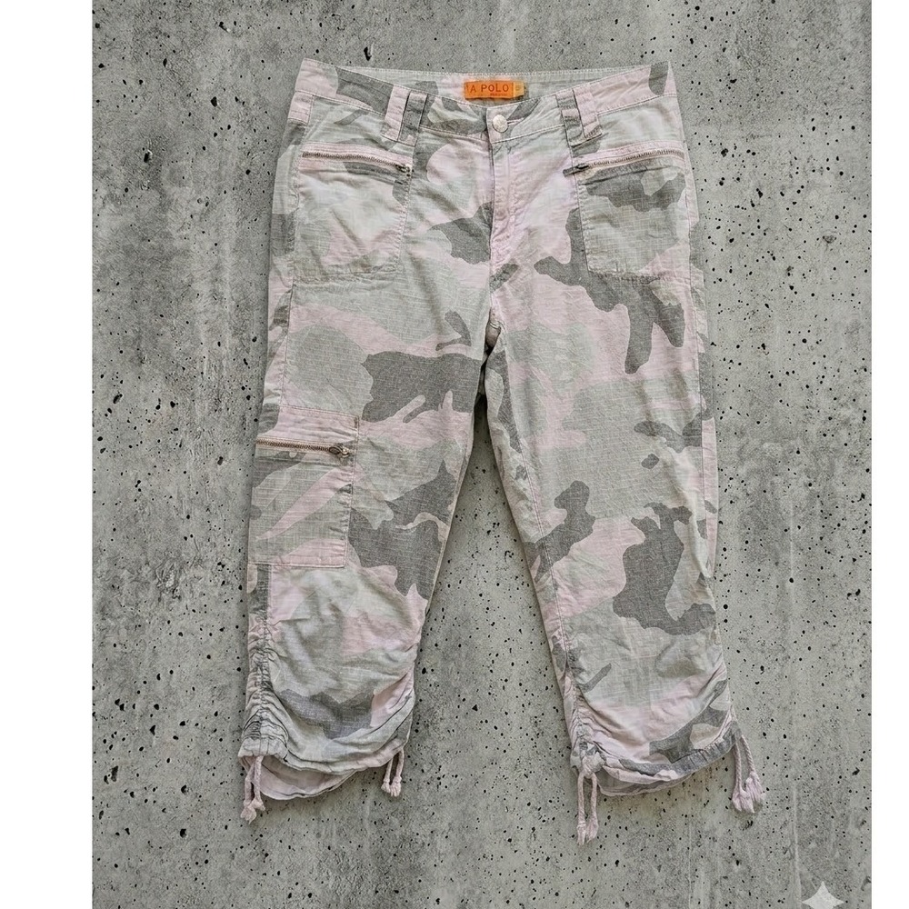 Y2K Grey Camo‎ Cargo Capri Pants Ruched Drawstring Hem